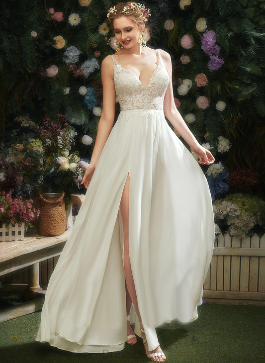 Lace Chiffon V-neck Floor-Length Wedding Dresses A-Line Wedding Alyvia Dress