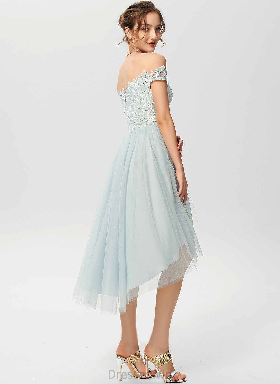 Tulle Dress Off-the-Shoulder A-Line Lace Madeleine Cocktail Dresses Cocktail Asymmetrical