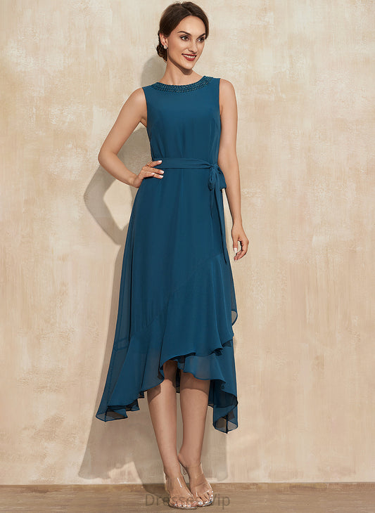 A-Line Cascading Miranda Dress With Cocktail Dresses Asymmetrical Cocktail Ruffles Beading Chiffon Scoop Neck