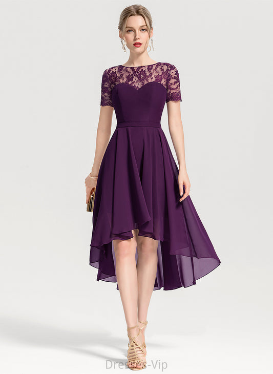 Neck Homecoming London Homecoming Dresses Scoop A-Line Asymmetrical Chiffon With Dress Lace