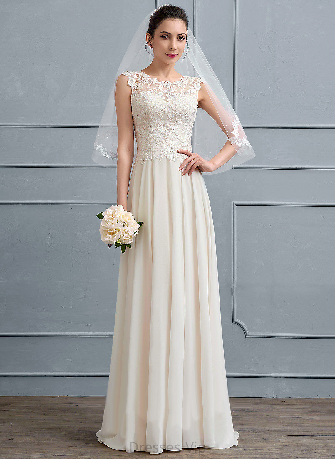 Floor-Length Lace Scoop With A-Line Sequins Wedding Dresses Beading Wedding Dress Chiffon Kyleigh