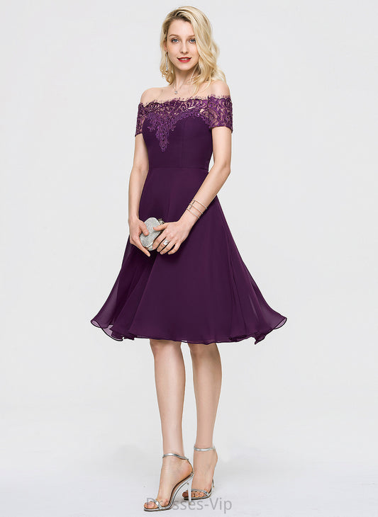 With Off-the-Shoulder Lace Knee-Length Cocktail Dresses Dress A-Line Cocktail Emilie Lace Beading Chiffon