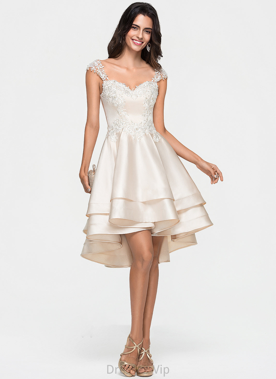 Homecoming With Lace Beading Isabell Ruffles Sweetheart Homecoming Dresses Satin Asymmetrical Cascading Dress A-Line