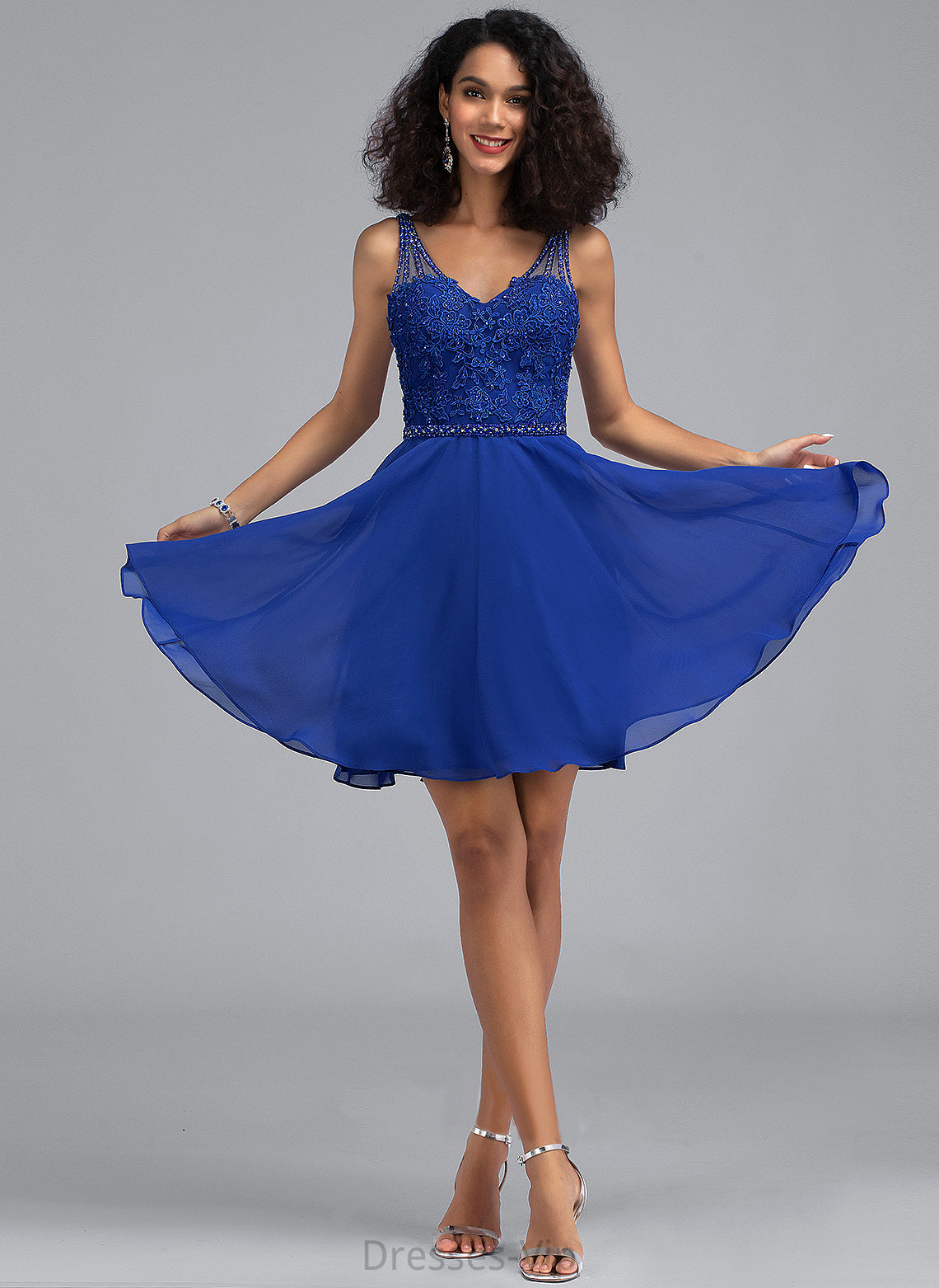 V-neck Chiffon Catalina Short/Mini Beading A-Line Homecoming Homecoming Dresses Lace Dress With