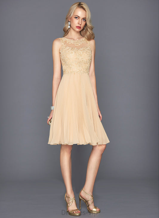 Cocktail Knee-Length Lace With Neck A-Line Nevaeh Cocktail Dresses Pleated Scoop Dress Chiffon