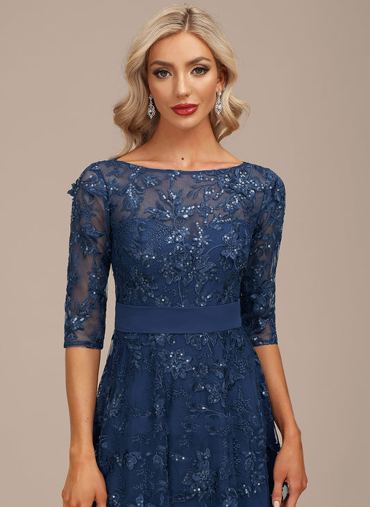 Neck Dress Chiffon Tea-Length Cocktail Dresses Lace Sequins Cocktail With Scoop Joslyn A-Line