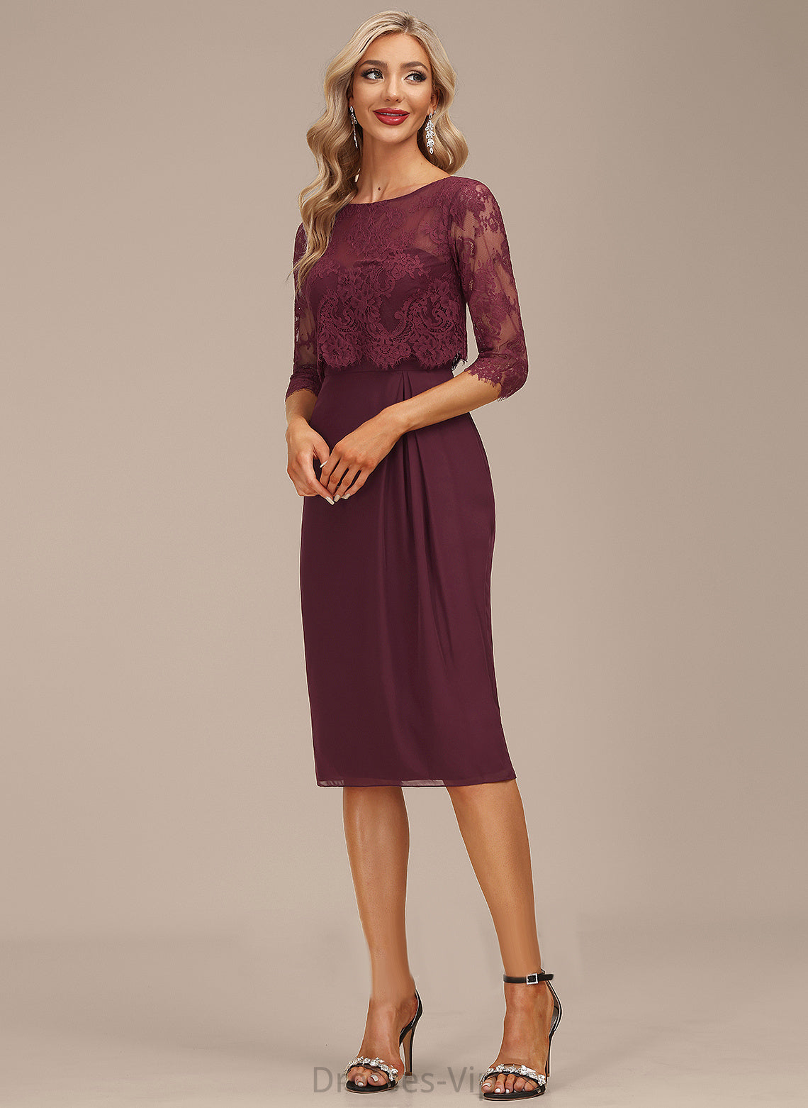 With Cocktail Scoop Knee-Length Theresa Dress Neck Lace Ruffle Cocktail Dresses Sheath/Column Chiffon