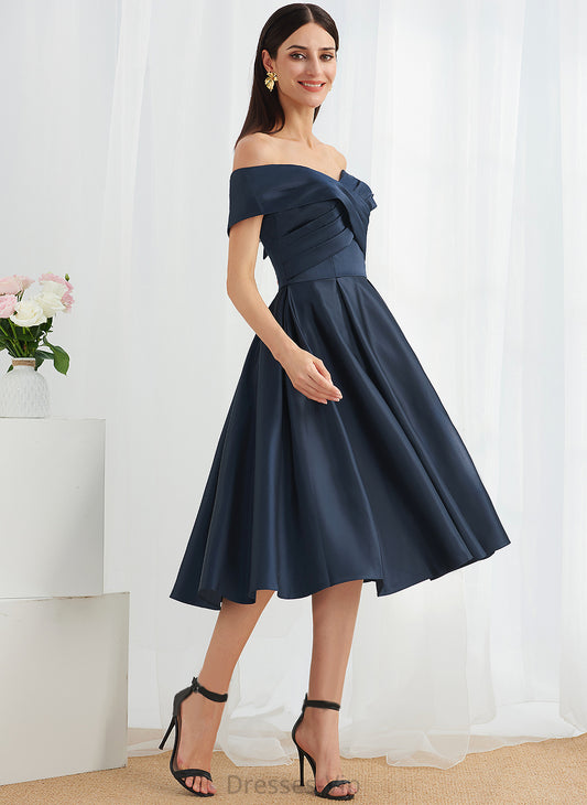 Satin A-Line Pockets With Maisie Dress Off-the-Shoulder Cocktail Dresses Knee-Length Cocktail