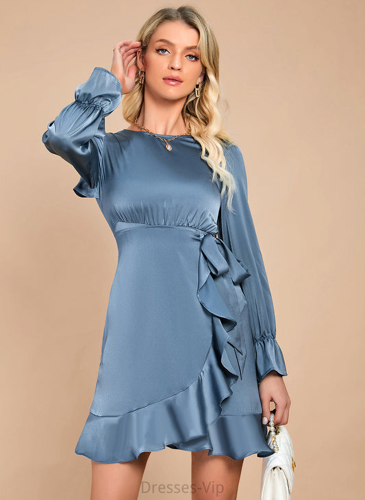 Long Sleeves A-line Satin Mini Maritza Dresses Neck Elegant Round Club Dresses