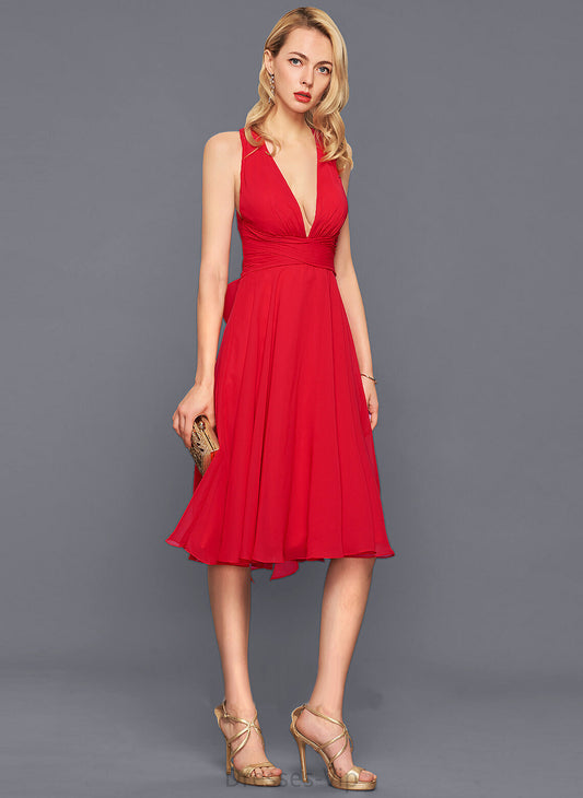 Cocktail A-Line Bow(s) V-neck Genesis Cocktail Dresses Dress Knee-Length Chiffon With Ruffle