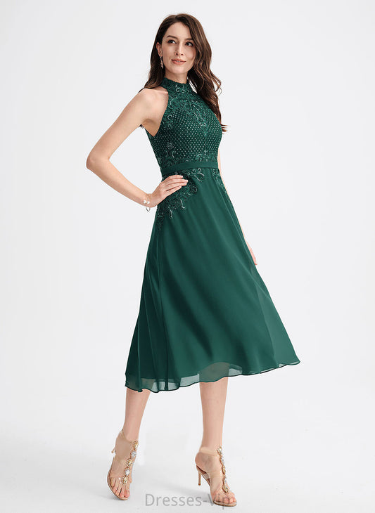 Lace Cocktail A-Line Cocktail Dresses Marley Tea-Length Sequins Neck Chiffon Dress With Scoop