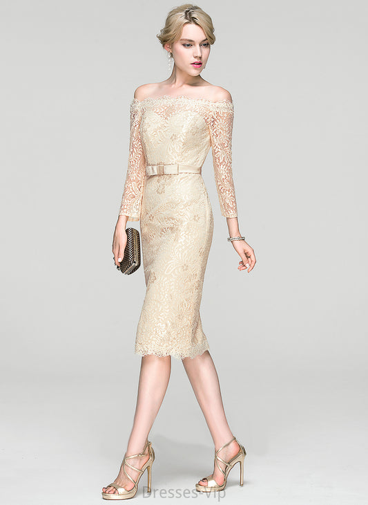 Cocktail With Tulle Delaney Cocktail Dresses Off-the-Shoulder Sheath/Column Dress Lace Knee-Length Bow(s)