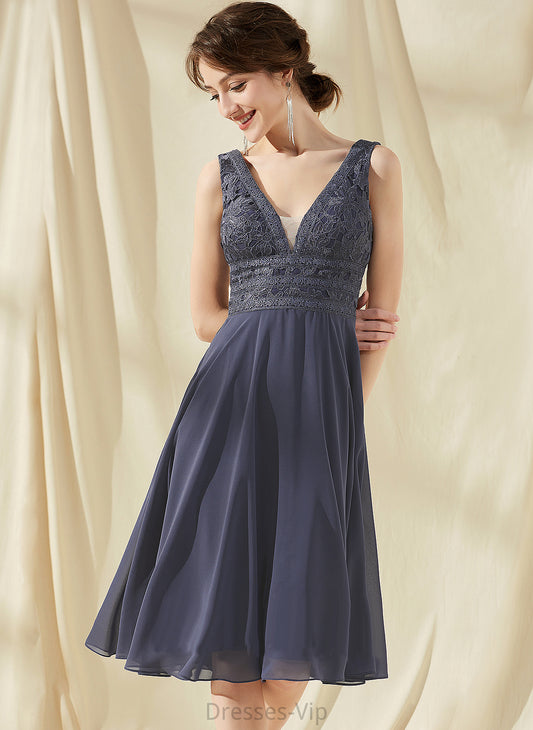 Lace Homecoming Dresses Dress V-neck Jemima A-Line Knee-Length Chiffon Homecoming