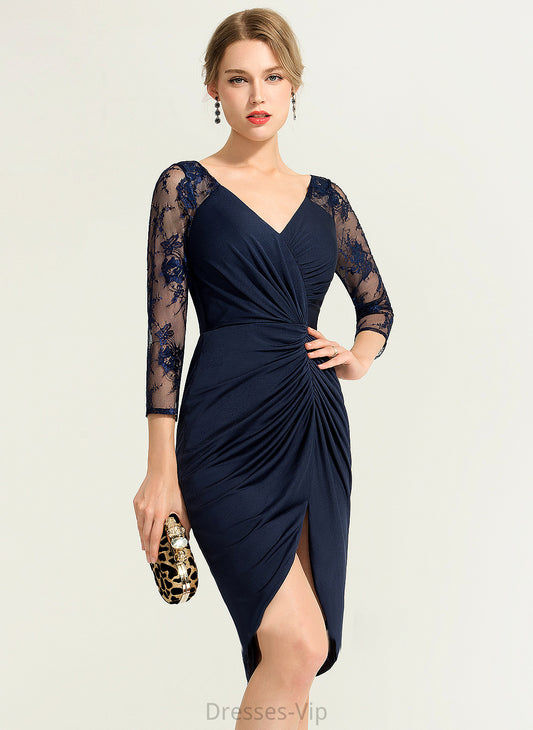 Lace Jersey V-neck Cocktail Dresses Dress With Cocktail Sheath/Column Heidy Ruffle Asymmetrical