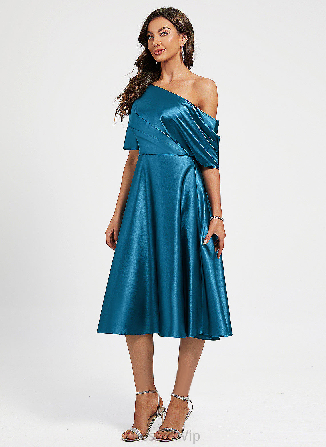 Dress Cocktail Knee-Length Cocktail Dresses A-Line Kaylie One-Shoulder Charmeuse