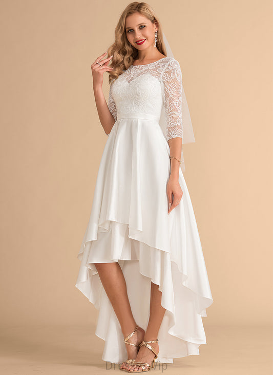 Asymmetrical Satin Dress Scoop A-Line Adyson Wedding Dresses Lace Wedding