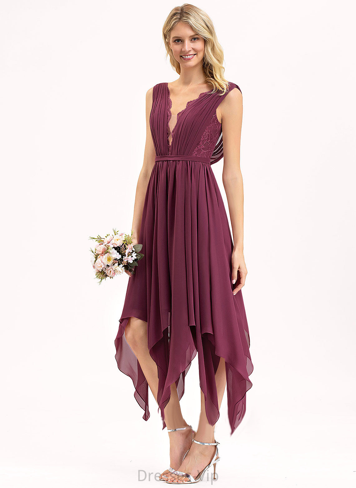 A-Line Dress Lace Cocktail Dresses Ankle-Length Heaven Chiffon Cocktail V-neck