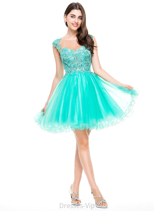 Short/Mini A-Line Lace Homecoming Dresses With Beading Dress Appliques Tulle Sequins Homecoming Liberty Sweetheart