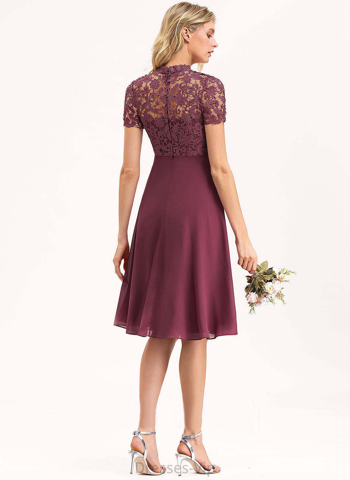 Cocktail Lace A-Line Cocktail Dresses Knee-Length Dress Areli Chiffon Scoop Neck