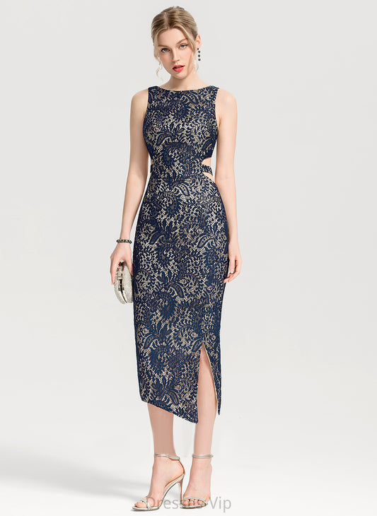 Neck Lace Sheath/Column Kylee Front Tea-Length With Split Dress Cocktail Cocktail Dresses Scoop