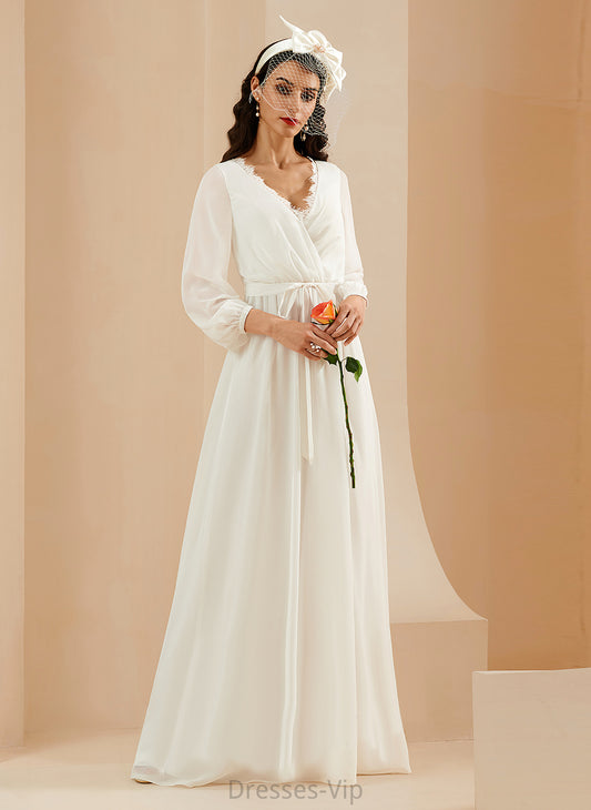 V-neck Wedding Wedding Dresses A-Line Chiffon Lace Floor-Length Frances Dress