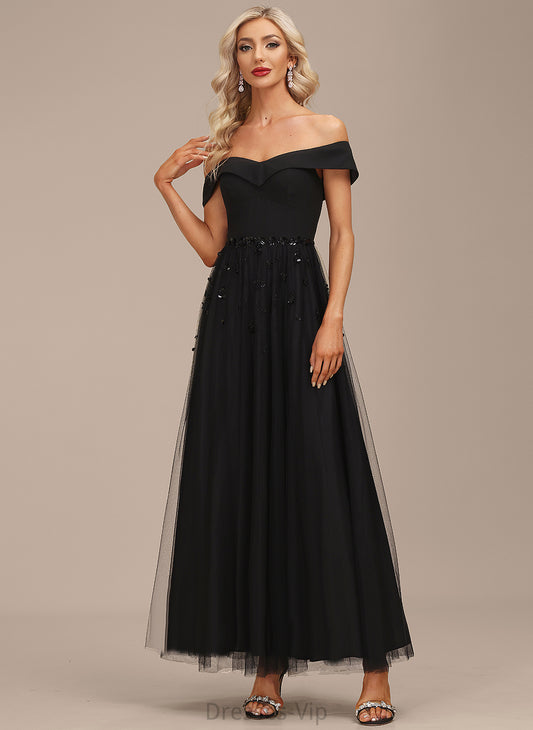 Dress Cocktail Joanna Chiffon Ankle-Length Tulle Off-the-Shoulder Sequins Beading A-Line Cocktail Dresses With