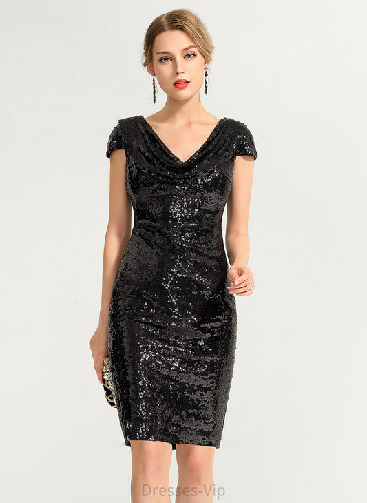 Cowl Cocktail Knee-Length Cocktail Dresses Dress Sequined Neck Kierra Sheath/Column