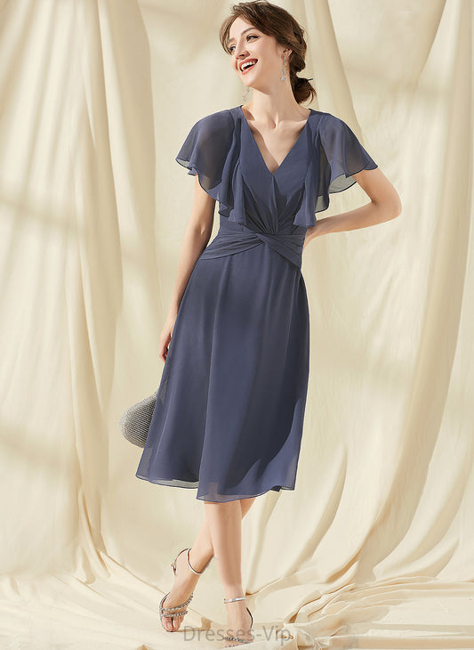 Dress Cocktail Dresses A-Line With V-neck Ruffle Chiffon Cocktail Knee-Length Aileen