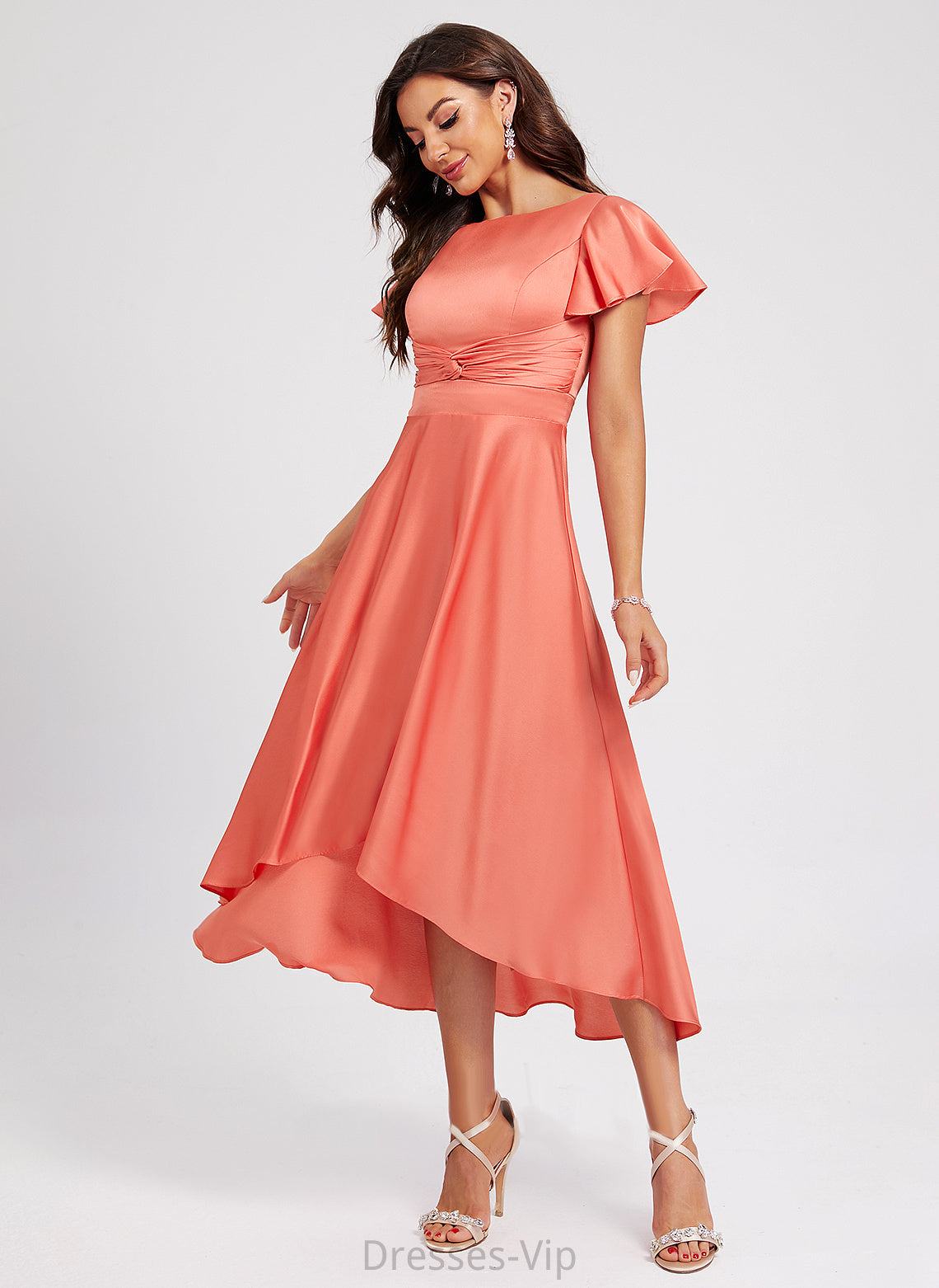 With Scoop Polyester Pleated Asymmetrical Cocktail Cocktail Dresses A-Line Janessa Dress Neck