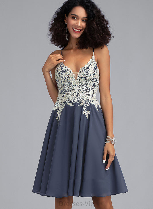 Homecoming Chiffon Lace Dress Sequins Short/Mini Beading V-neck A-Line Melinda With Homecoming Dresses