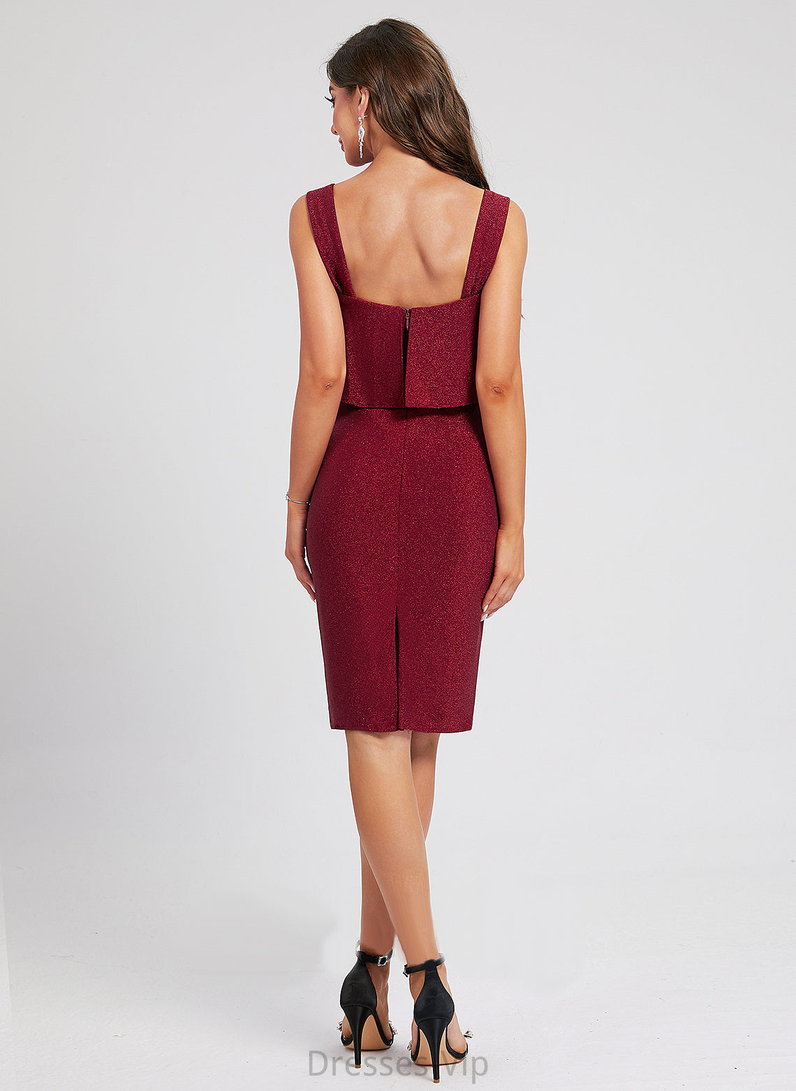 Dress Square Neckline Cocktail Dresses With Polyester Ruffle Sheath/Column Cocktail Knee-Length Aliana