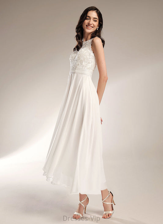 Wedding Tanya Scoop Wedding Dresses Chiffon Lace Asymmetrical A-Line Dress