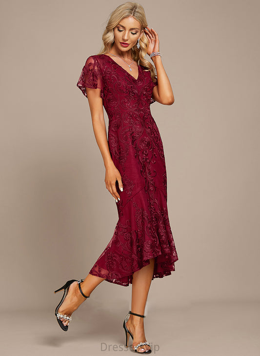 V-neck Trumpet/Mermaid Valeria Cocktail Dresses Cocktail Asymmetrical Dress Lace