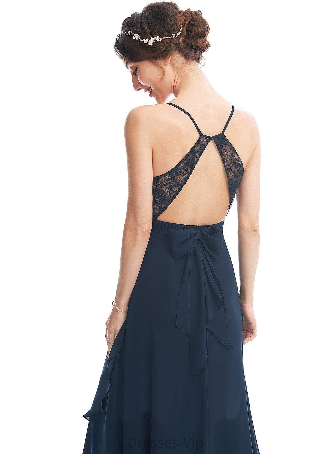 Cocktail Dress Lace Bow(s) V-neck With Asymmetrical Chiffon Cocktail Dresses A-Line Anabelle