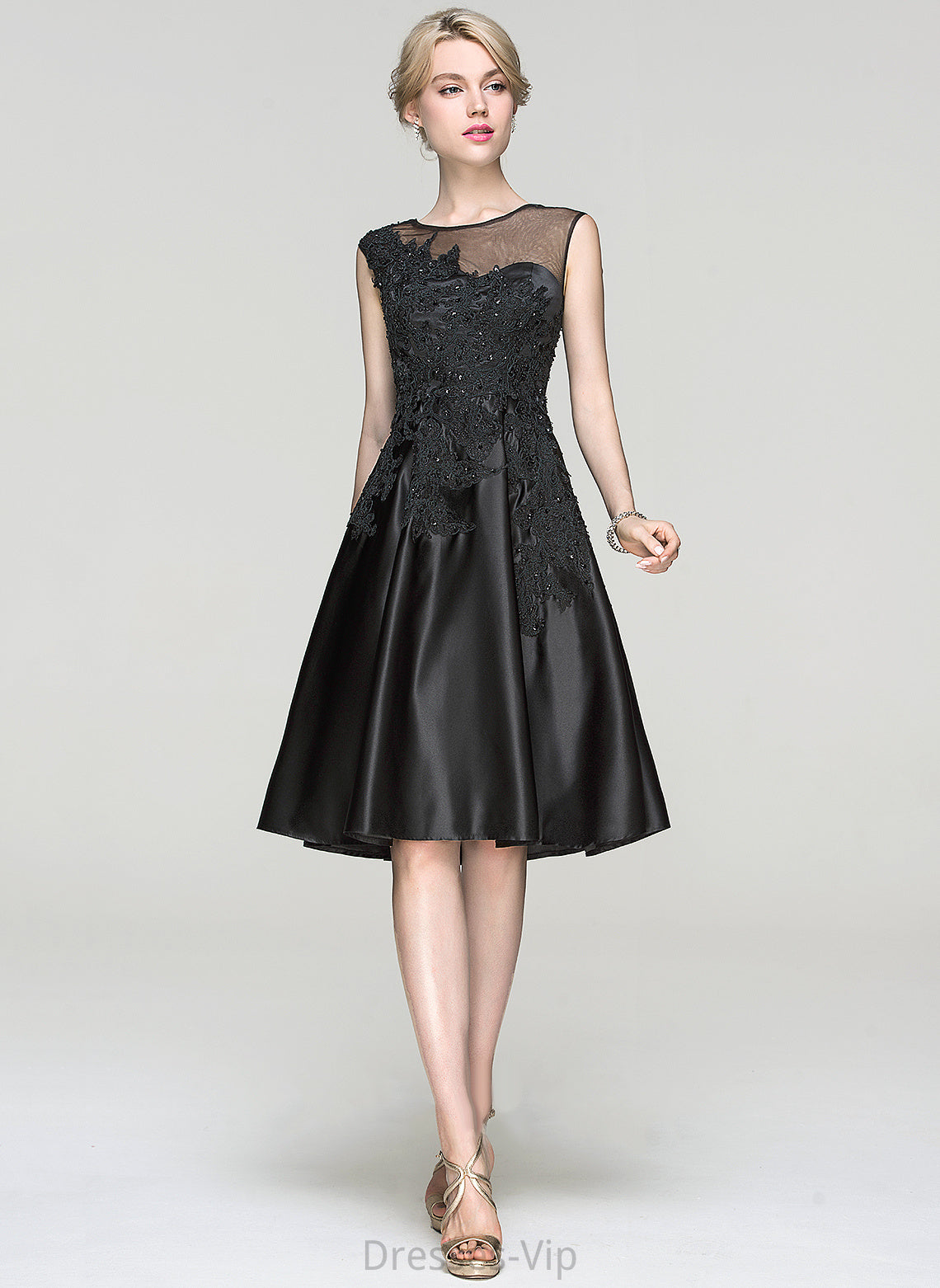 Cocktail Dresses Tulle Neck Dress A-Line Beading Cocktail Rosie Knee-Length Satin Scoop Sequins Lace With