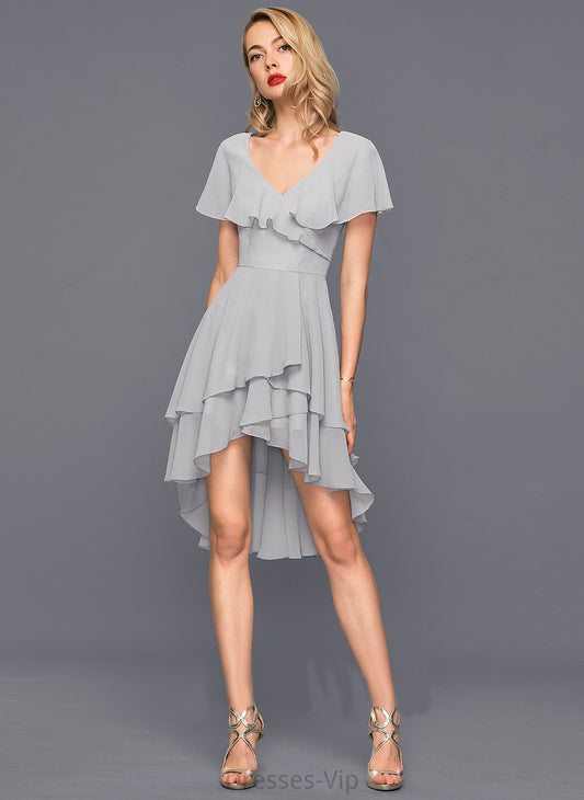 Chiffon Julie V-neck Ruffles With Cocktail Cocktail Dresses Asymmetrical Cascading Dress A-Line