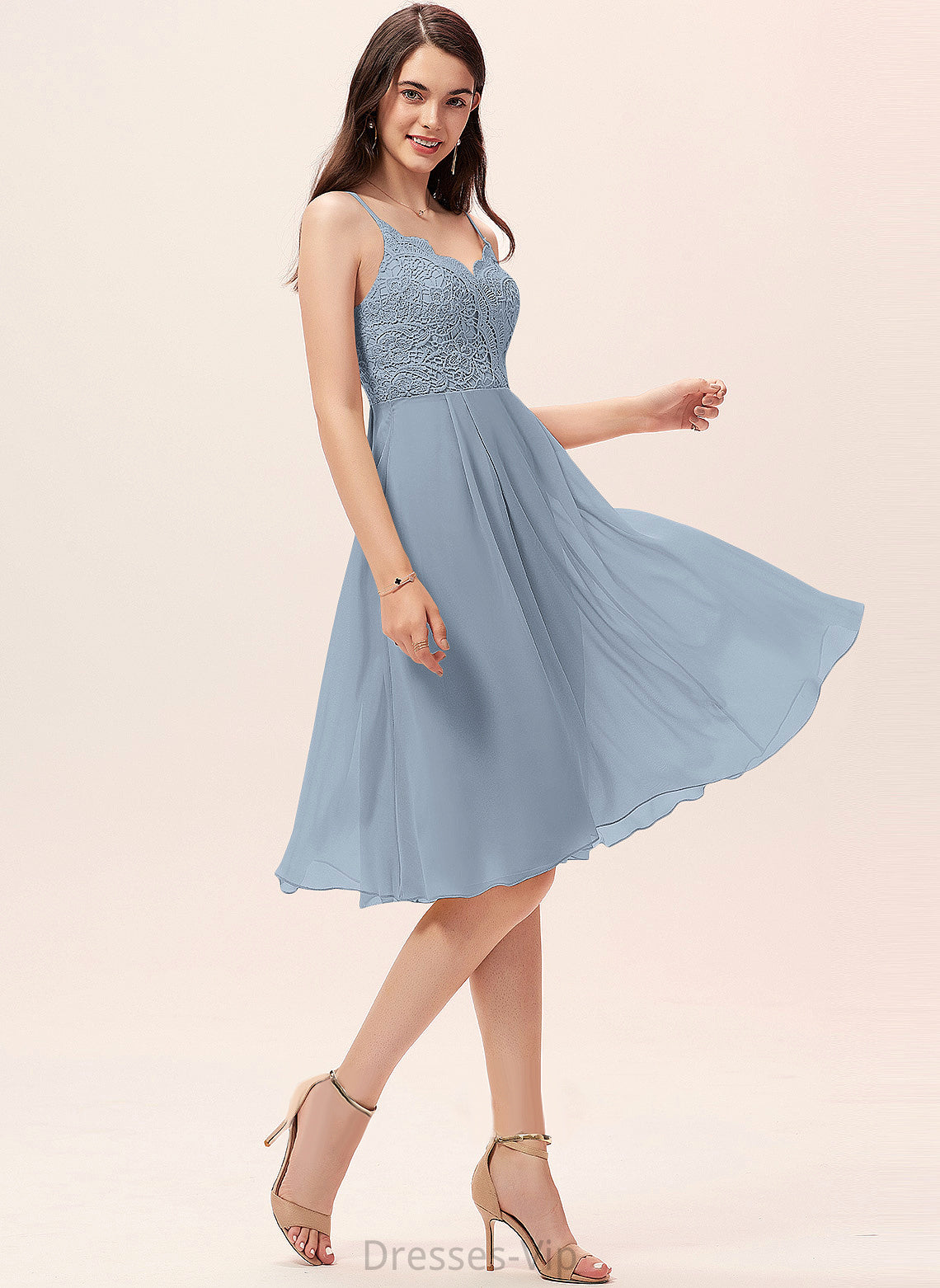 Cocktail Dresses V-neck Knee-Length Cocktail Dress Lace Chiffon Caitlin A-Line