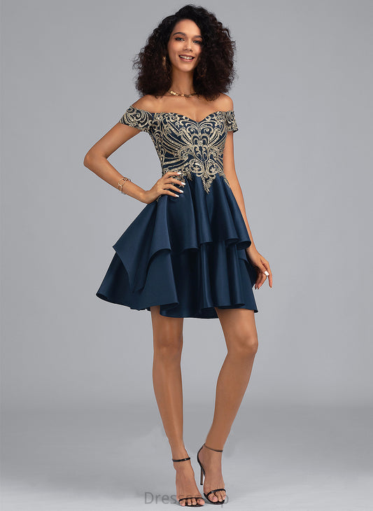 Dress Short/Mini Dulce A-Line Off-the-Shoulder Homecoming Satin Homecoming Dresses Lace With