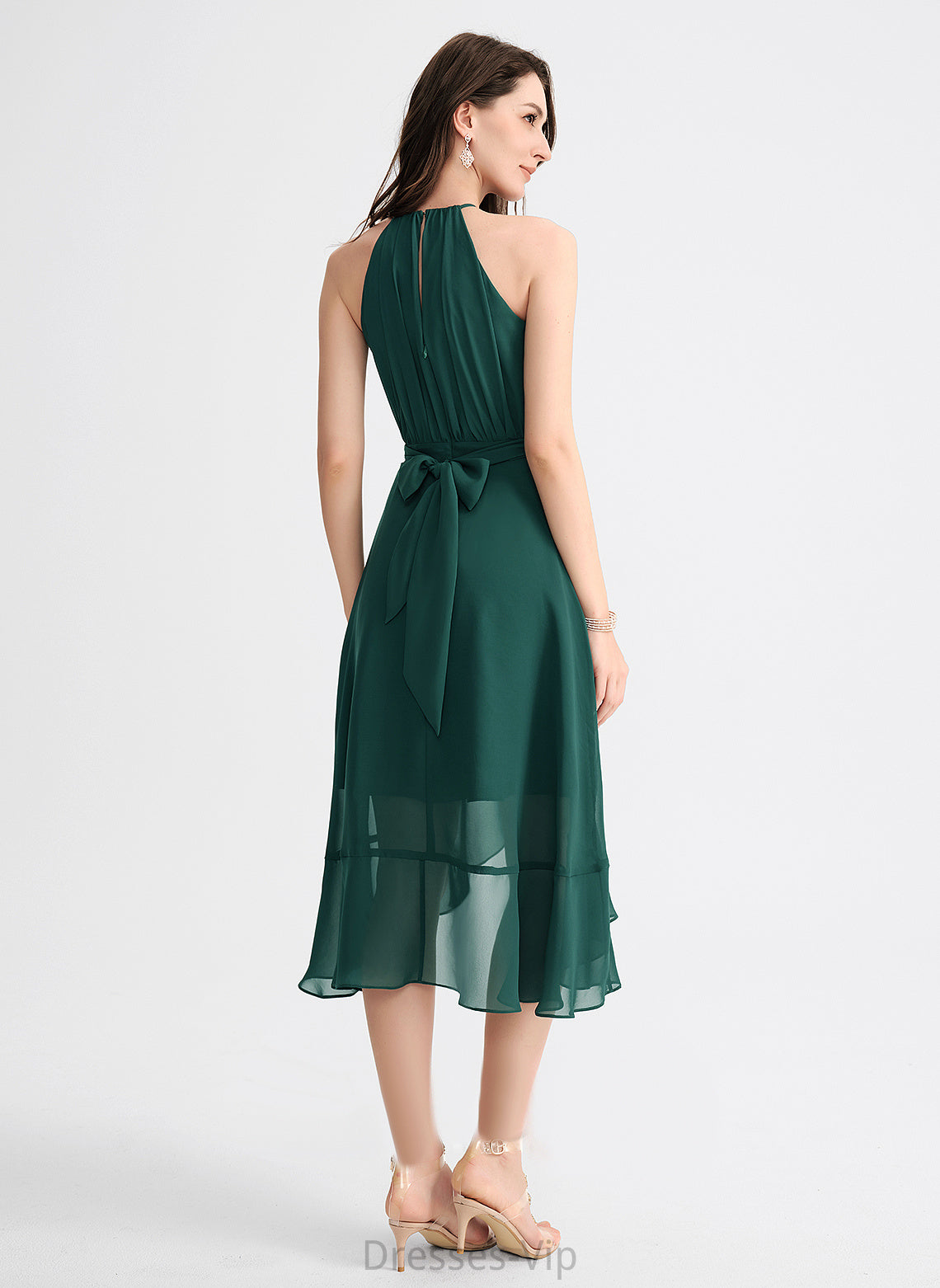 Cocktail Dresses Cocktail A-Line Bow(s) Nathalia Ruffle Dress Neck Scoop With Asymmetrical Chiffon