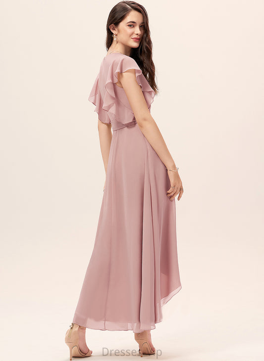 Cocktail Dresses A-Line Chiffon Araceli Ruffle Asymmetrical Dress Cocktail With V-neck