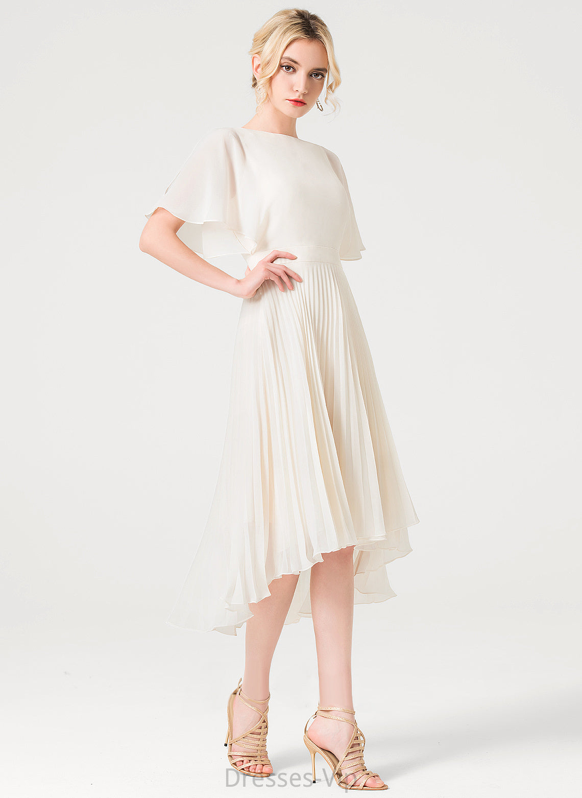 Neck Chiffon Asymmetrical Scoop Pleated Cocktail A-Line With Karlie Dress Cocktail Dresses