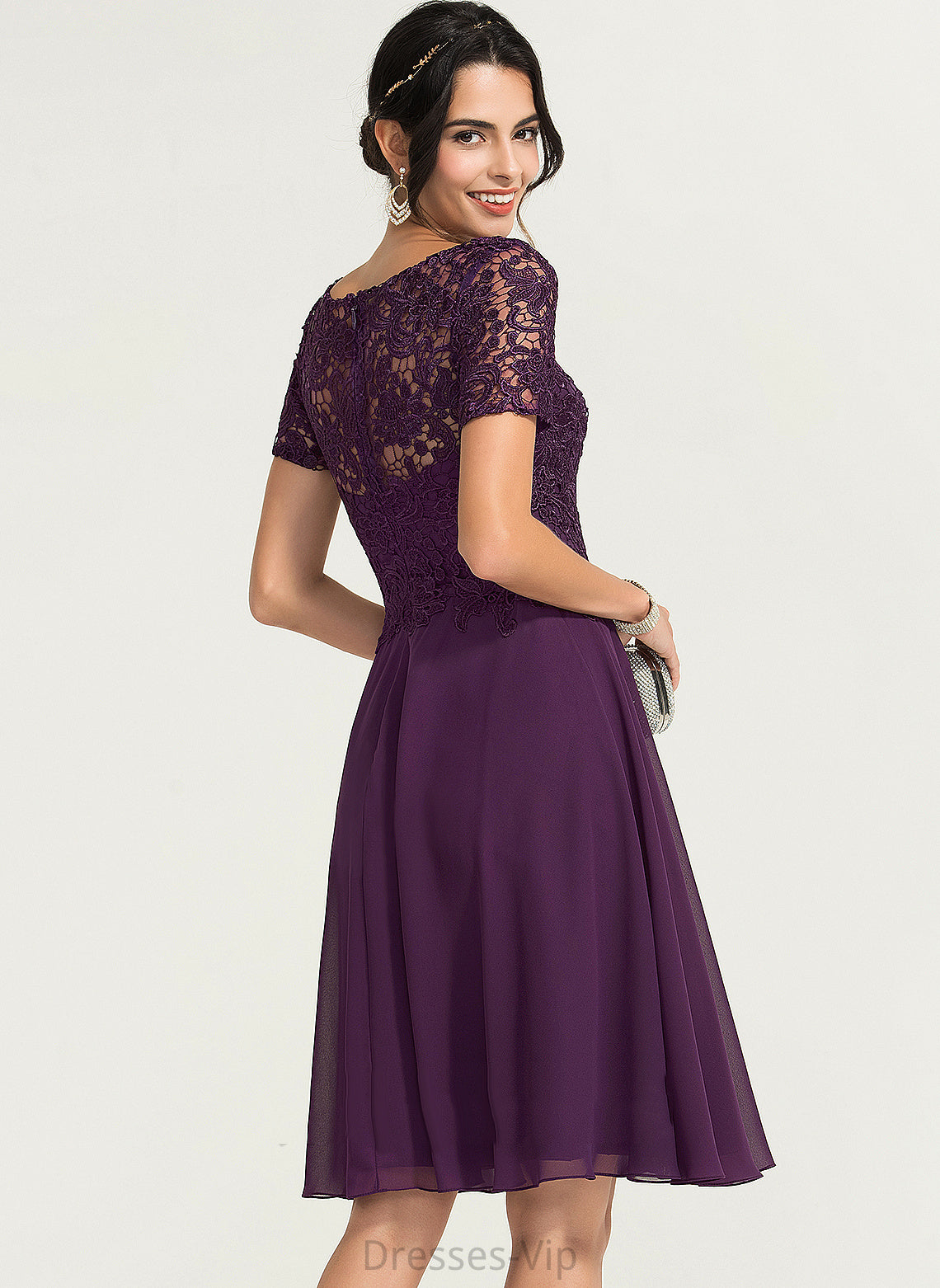 Dress Chiffon Lace Knee-Length Cocktail Cocktail Dresses Kinsley Neck Scoop A-Line