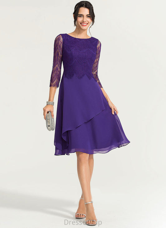 Cocktail Dresses Neck Cocktail A-Line Scoop Lace Dress Luna Knee-Length Chiffon