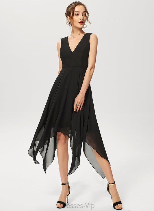 Asymmetrical A-Line Cocktail Eve Dress V-neck Chiffon Cocktail Dresses