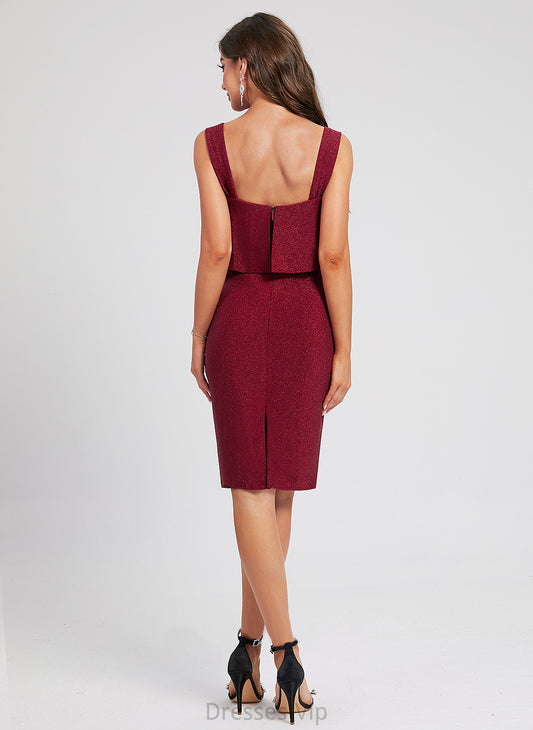 Bodycon Dress Knee-Length Club Dresses Square Neckline Brenda With Cocktail Ruffle Polyester