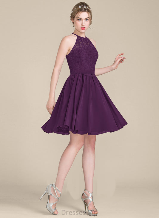 Lace Cocktail Dresses Cocktail Chiffon Knee-Length Alexandra Scoop A-Line Neck Dress