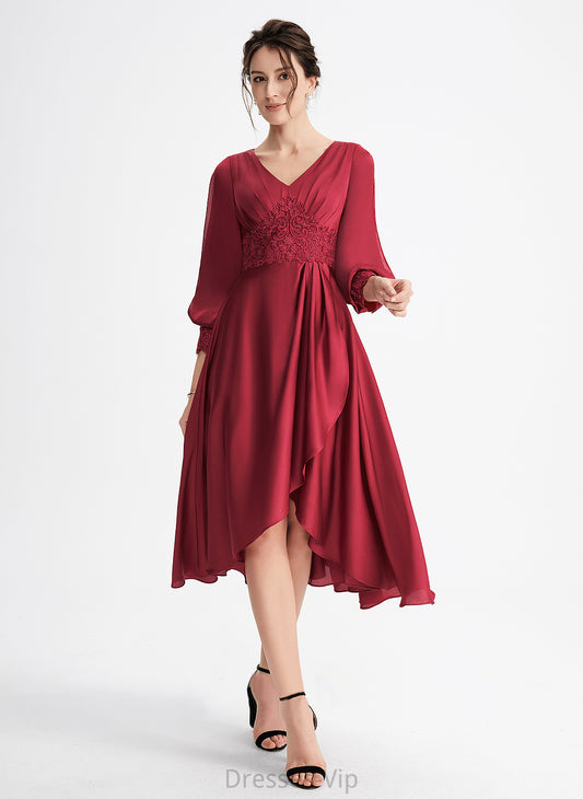 Cocktail Dresses A-Line Lace With Asymmetrical Dress Michaelia Satin Cocktail V-neck