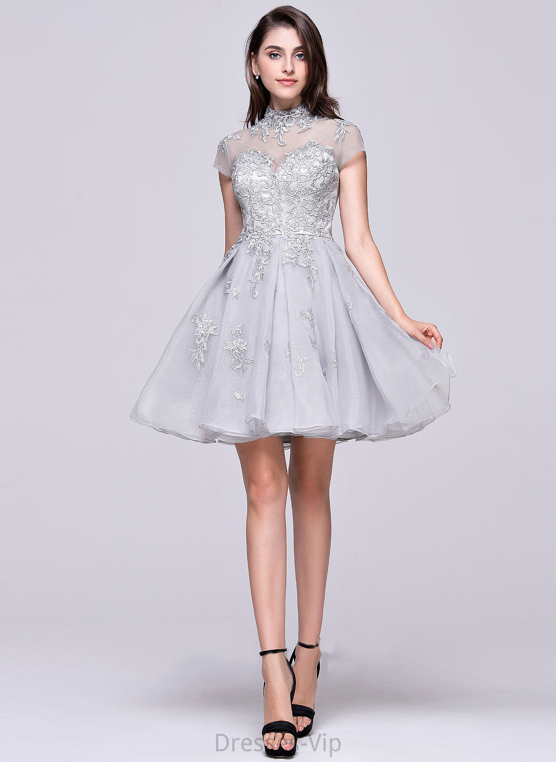 High Appliques Neck Homecoming Dresses Dress With Organza Tulle A-Line Lace Homecoming Short/Mini Rachel Lace