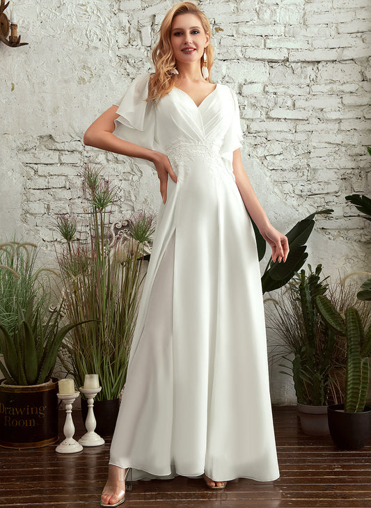 Wedding Dresses Dress Lace Kiersten A-Line Wedding V-neck Floor-Length Chiffon