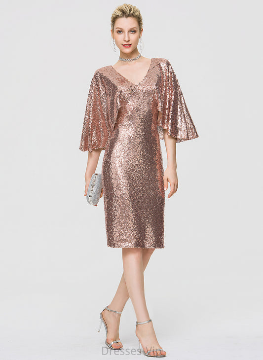 Cocktail Sheath/Column Knee-Length Dress Natasha Sequined Cocktail Dresses V-neck